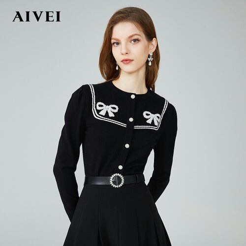 AIVEI/艾薇亮片圆领修身针织开衫21秋季新品正品N056S011-1880元