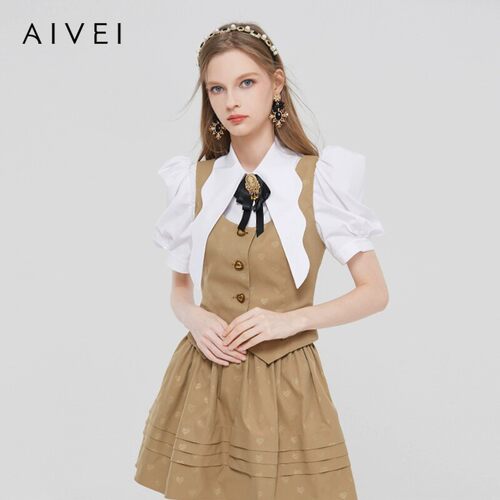 AIVEI/艾薇2023春季修身泡泡袖上衣两件套专柜正品Q016S020-1780