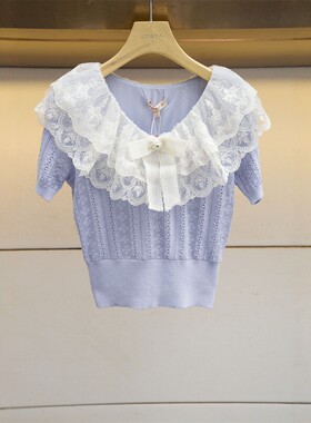 JORYA/卓雅蕾丝花边领针织上衣22夏季专柜正品O122202C吊牌价3280