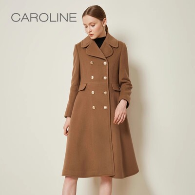 CAROLINE卡洛琳 冬季新款羊毛收腰中长款毛呢外套女大衣ECRBDD80