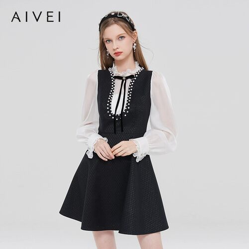 AIVEI/艾薇2023春季复古宫廷风格纹连衣裙专柜正品Q016S004-2180