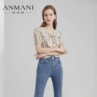 ANMANI恩曼琳夏季新款V领碎花收腰休闲衬衫上衣EANCBA26-1380