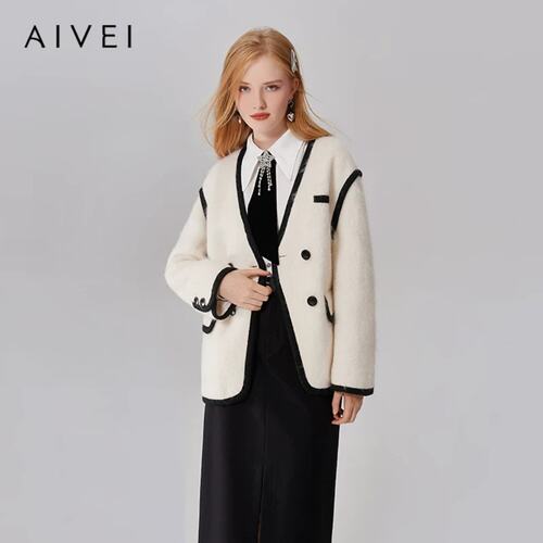 AIVEI/艾薇2023冬季毛呢外套女大衣专柜正品Q0660274-3980