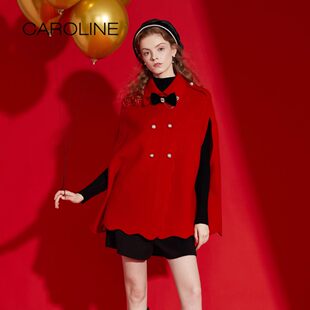CAROLINE卡洛琳 秋季新款双面呢波浪边毛呢斗篷女大衣ECRCCA45