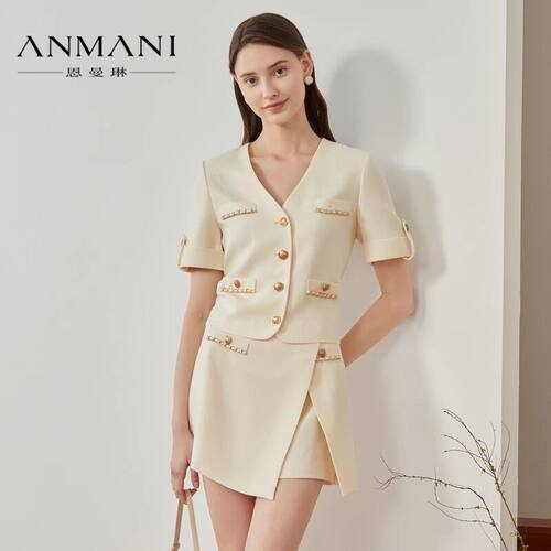 ANMANI恩曼琳夏季新款法式优雅小香风西装上衣裙裤套装EANDBH10