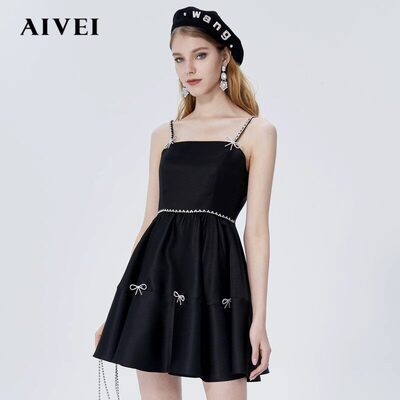 AIVEI欣贺艾薇春夏新品蝴蝶结水钻吊带连衣裙礼服P0160122-1780