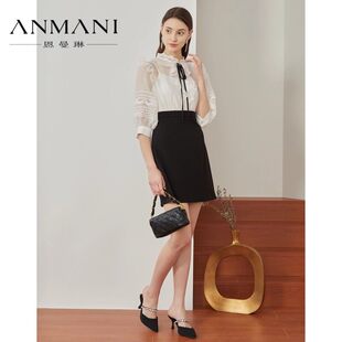 ANMANI恩曼琳 夏季新款 法式优雅蕾丝黑白拼接收腰洋装EANDBA10