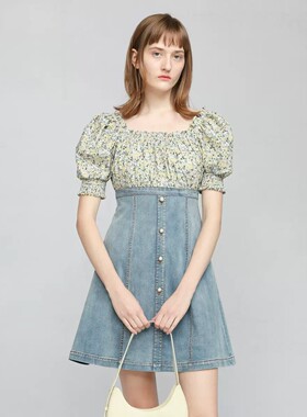 CAROLINE/卡洛琳牛仔拼接洋装2021夏季专柜正品N62D2702-1-2980