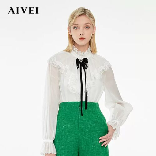 AIVEI/艾薇 荷叶边长袖衬衫上衣2022秋季专柜正品O751003A-1480