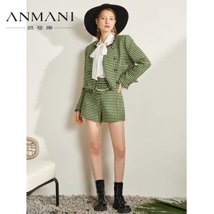 ANMANI恩曼琳春季小香风撞色编织粗花呢直筒短裤EANDAA39-1380元