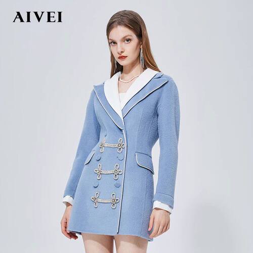 AIVEI/贺艾薇 21冬季新品法式名媛水钻盘扣毛呢大衣外套N0660087