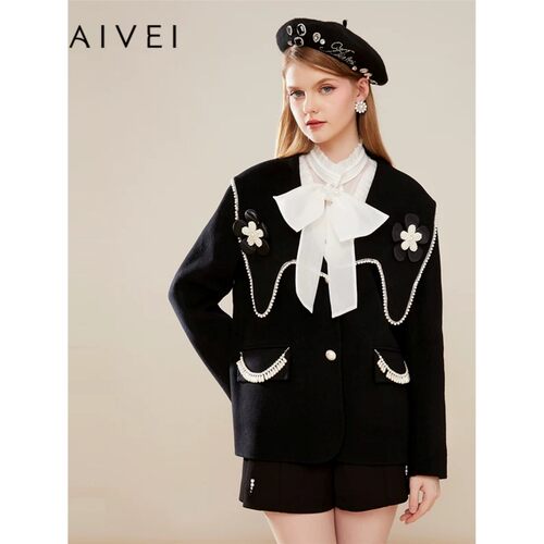 AIVEI/艾薇2023冬季毛呢外套上衣专柜正品Q06W0019-3680