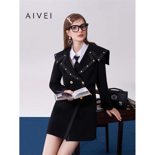 AIVEI/艾薇2023秋季毛呢外套女大衣专柜正品Q056S094-4980