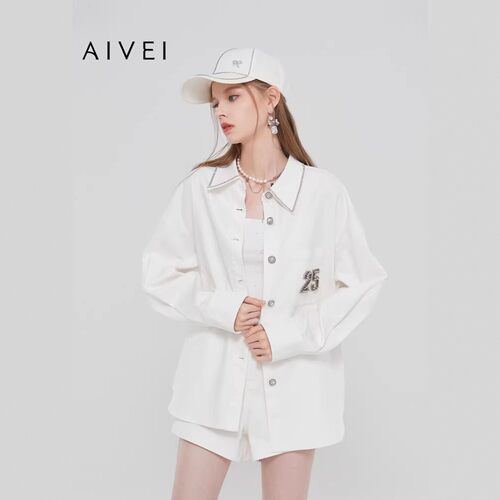 AIVEI/艾薇2023春季水洗牛仔上衣衬衫外套专柜正品Q0160102-1580