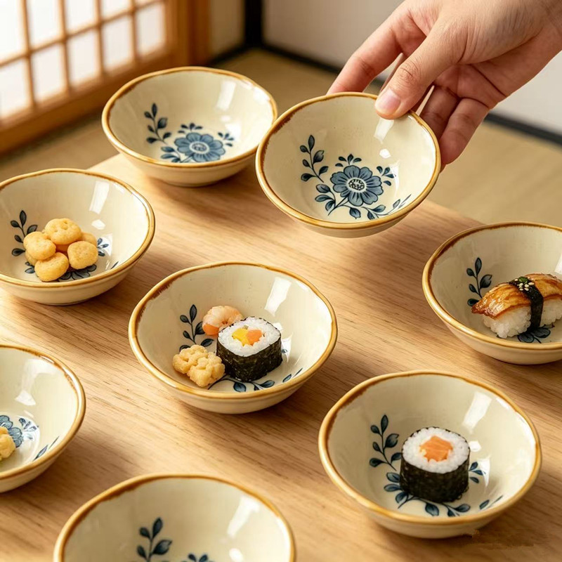 复古新款釉下彩陶瓷碟子家用餐厅咸菜碟高颜值调味碟酱料碟小吃碟