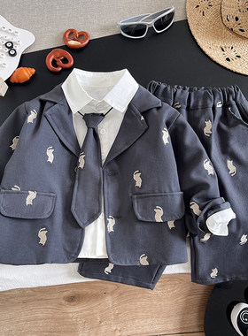 男童春秋小西装1周岁婴儿生日礼服2衬衫西服3衬衣4儿童秋装三件套