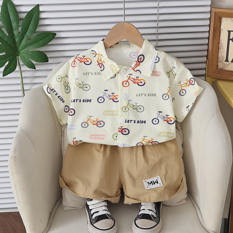 4个月婴幼儿短袖衬衫5宝宝休闲T恤6男童夏装套装7夏季衬衣两件套8