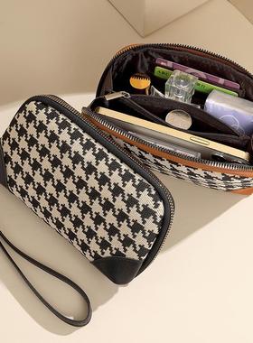 千鸟格手拿包女包气质软牛皮质感钱包手提小包包简约百搭零钱夹包