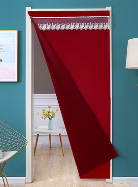 绒布门帘遮挡隐私居家帘子魔术贴农村卧室布艺简约四季通用门帘子