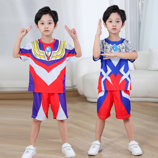 赛罗奥特曼衣服男童迪迦夏季短袖儿童套装速干男孩t恤cosplay服装