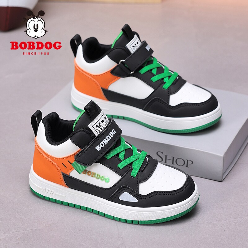 巴布豆童鞋男童高帮板鞋2025春秋新款皮面防水儿童鞋子男孩休闲鞋