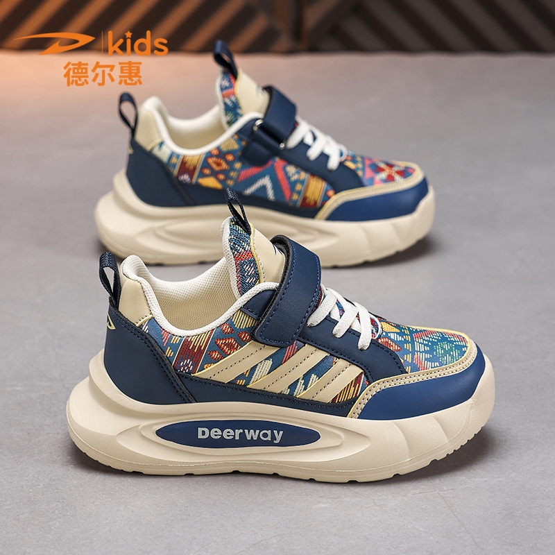 德尔惠童鞋男童运动鞋2025春秋新款皮面防水儿童潮鞋子男孩休闲鞋