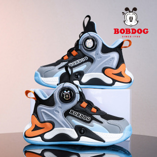 巴布豆童鞋男童旋转纽扣运动鞋春秋季网面透气儿童篮球鞋大童鞋子