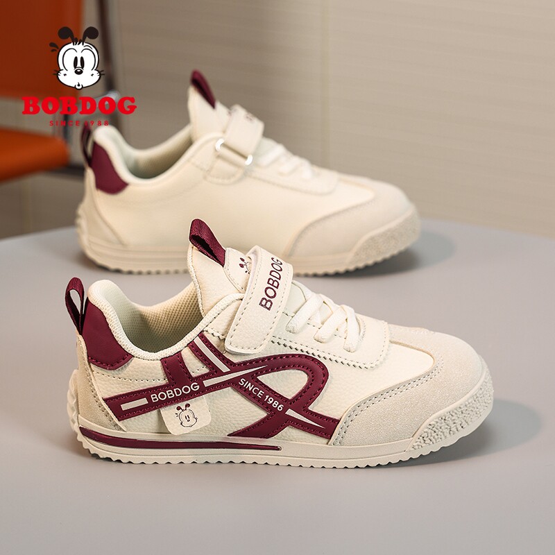 巴布豆童鞋男童鞋子2025春秋新款皮面防水儿童运动鞋女孩跑步鞋潮