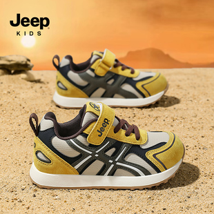 JEEP吉普童鞋男童运动鞋2025春秋新款皮面防水儿童鞋子男孩跑步鞋