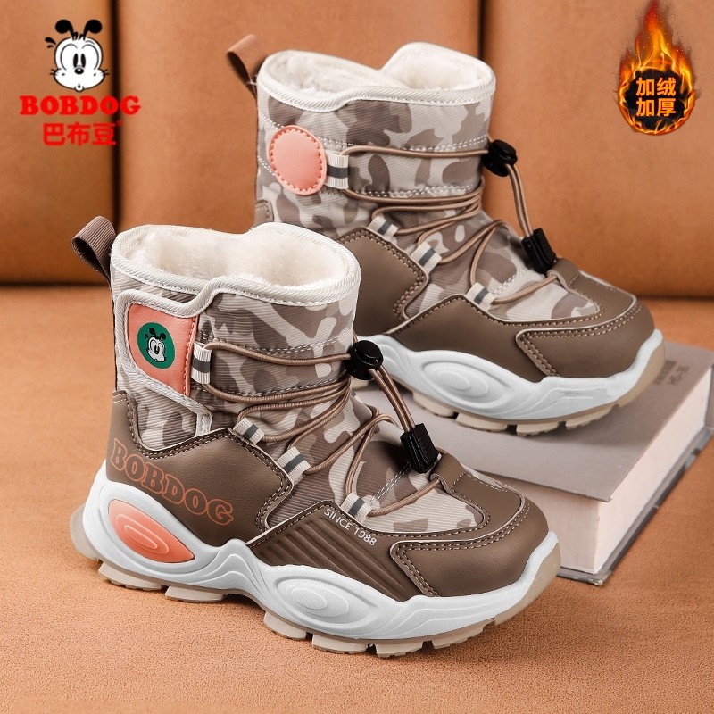 巴布豆童鞋男童雪地靴2024冬季新款加绒加厚中筒靴儿童防水靴子潮