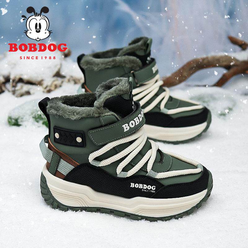 巴布豆童鞋男童雪地靴2024冬季新款加绒加厚保暖中大童东北棉靴子