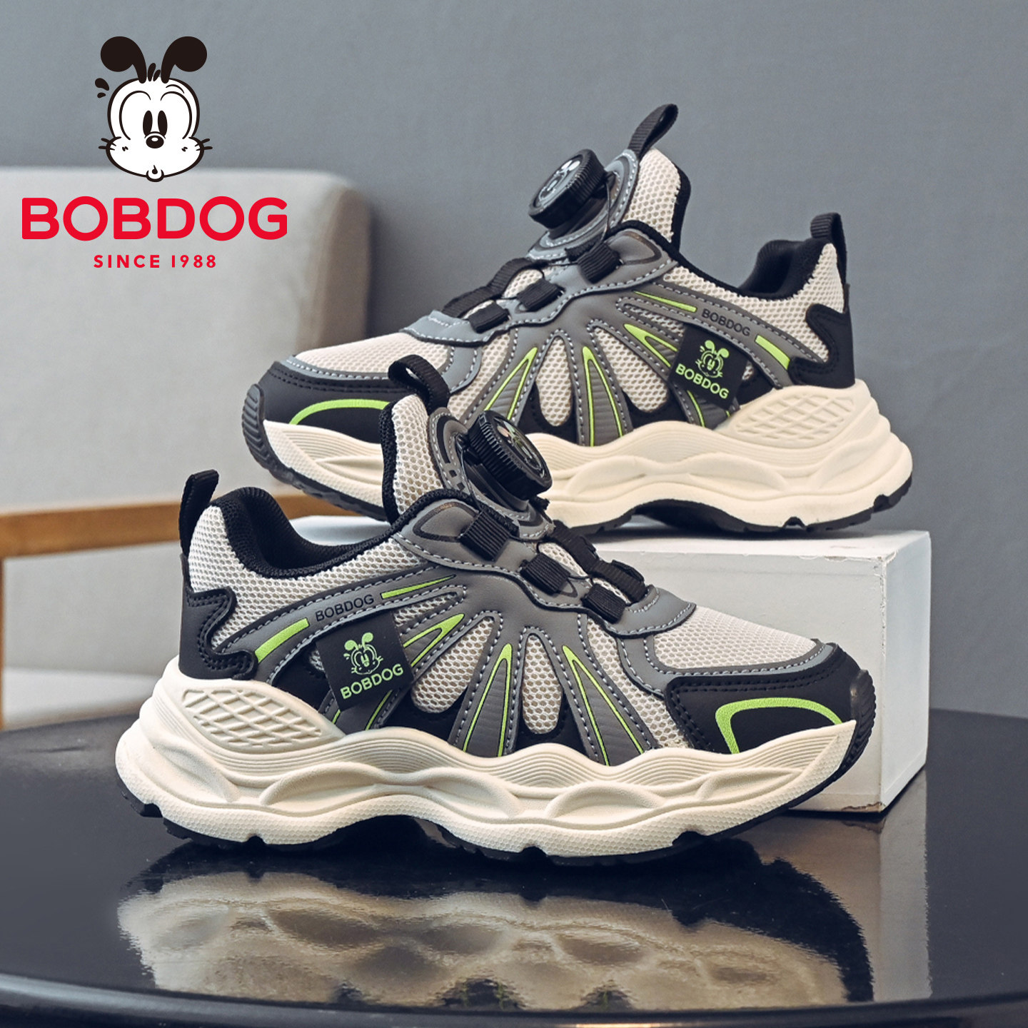 巴布豆童鞋男童运动鞋2026春秋网面透气儿童鞋子潮男孩时尚老爹鞋