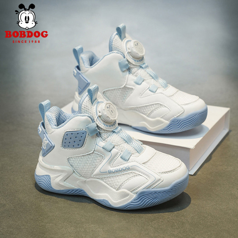 巴布豆童鞋男童旋转扣运动鞋2026春秋新款网面透气中大童篮球鞋子