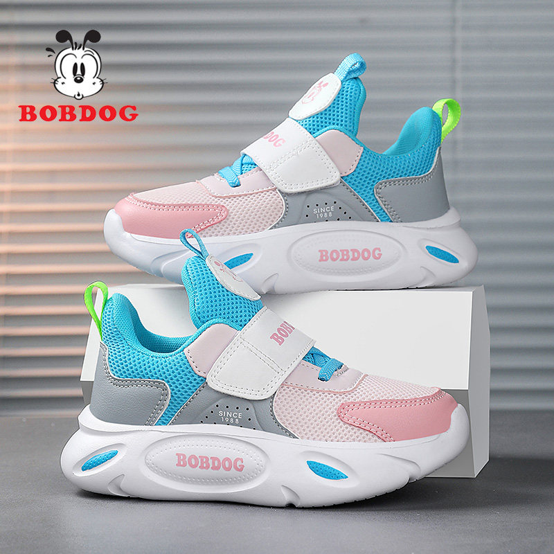 巴布豆童鞋女童一脚蹬运动鞋2025春秋新款网面透气儿童轻便跑步鞋