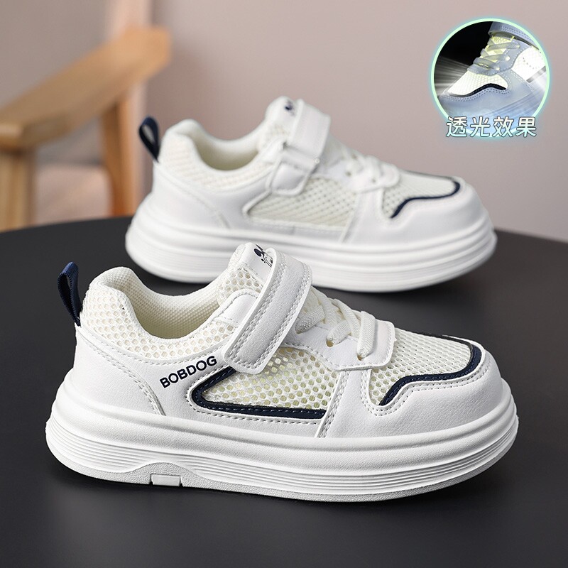 巴布豆童鞋儿童小白鞋2026夏季新款透气男童单网板鞋女童运动鞋子