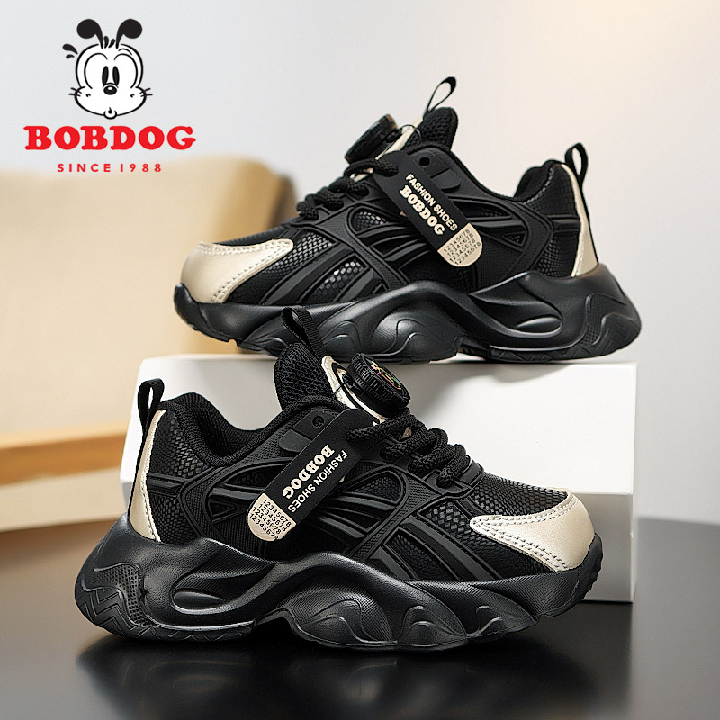 巴布豆童鞋儿童运动鞋2025春秋新款皮面防水男童鞋女童百搭老爹鞋