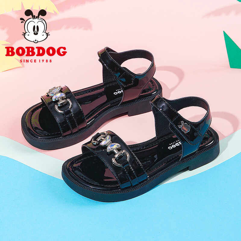巴布豆童鞋女童凉鞋2024夏季新款黑色软底儿童公主鞋子女孩沙滩鞋