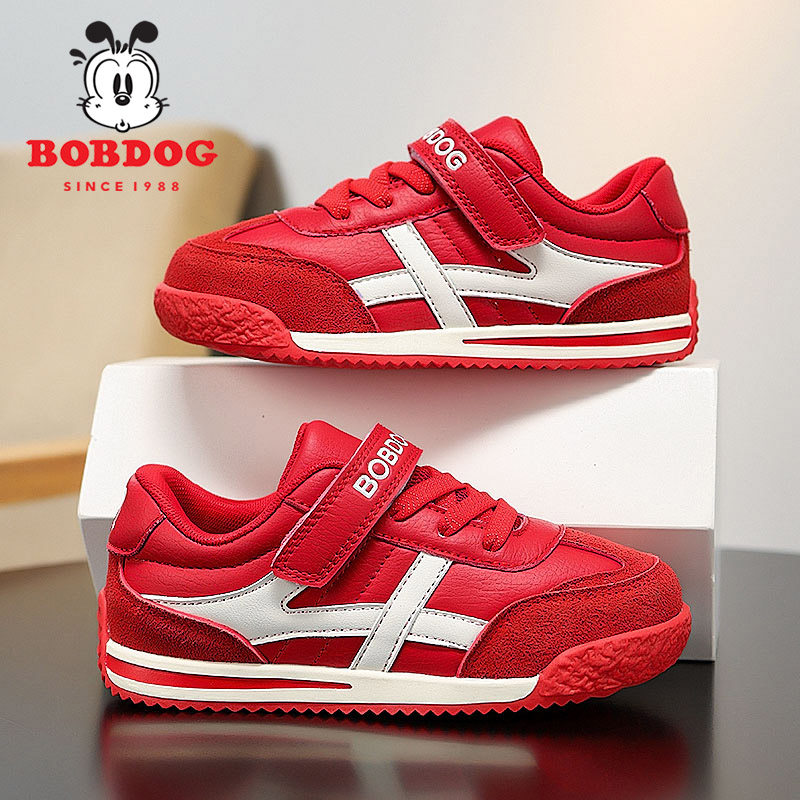 巴布豆童鞋女童鞋子2025春秋新款红色过年儿童运动鞋男童德训鞋潮