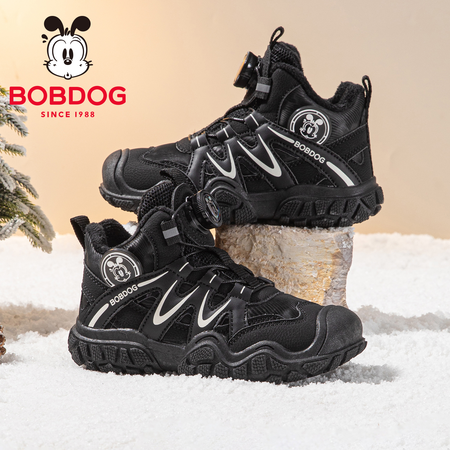 巴布豆童鞋男童高帮棉鞋