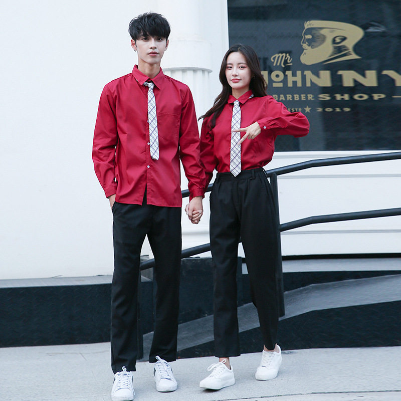 男女红衬衫校服学院风初高中学生班服春秋黑西裤运动会表演服套装