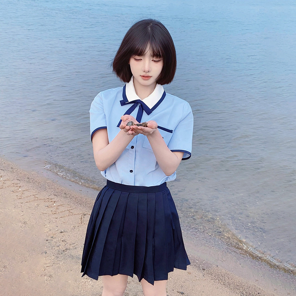 jk制服少女学院风高初中学生水色衬衫百褶裙半身裙毕业季表演套装