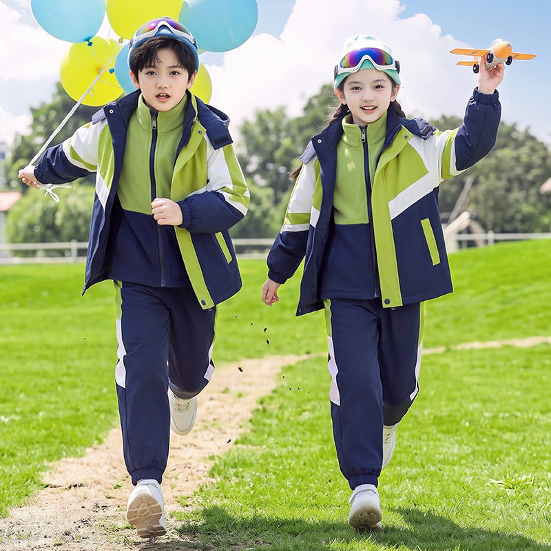 儿童秋冬冲锋衣校服外套滑雪服加厚初高中生班服中小学生运动套装