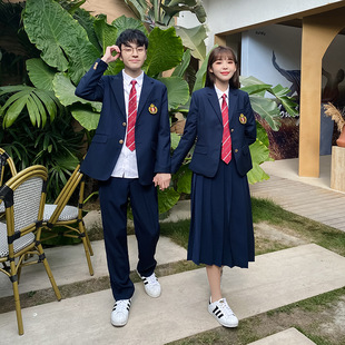 JK制服藏蓝西装高初中学生毕业季校服班服运动会学院风百褶裙套装