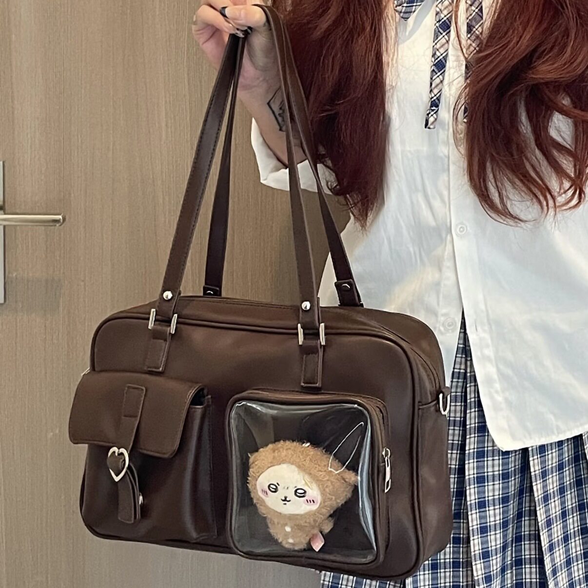 JK制服包包女生基础款二次元娃包两面用大容量上课通勤黑色手提包