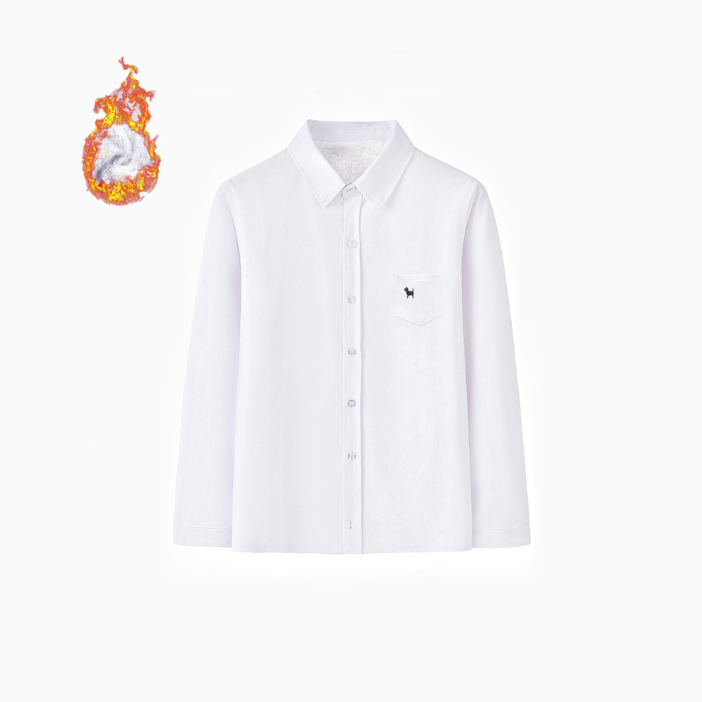 男童加绒白衬衫女童加厚白色衬衣冬季蓝色儿童棉寸衣运动会演出服