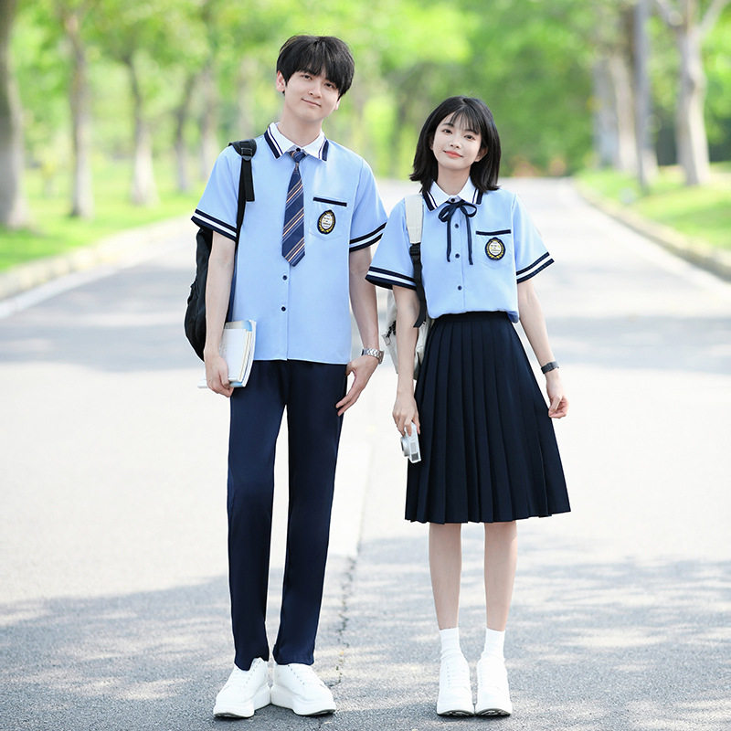 JK制服初高中蓝色衬衣小学生学院风毕业班服西裤百褶裙表演服套装