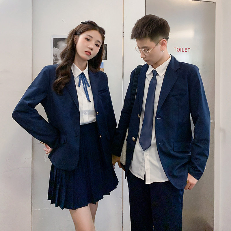 jk制服藏蓝西装毕业季校服班服学院风藏青西装高初中藏蓝西裤套装