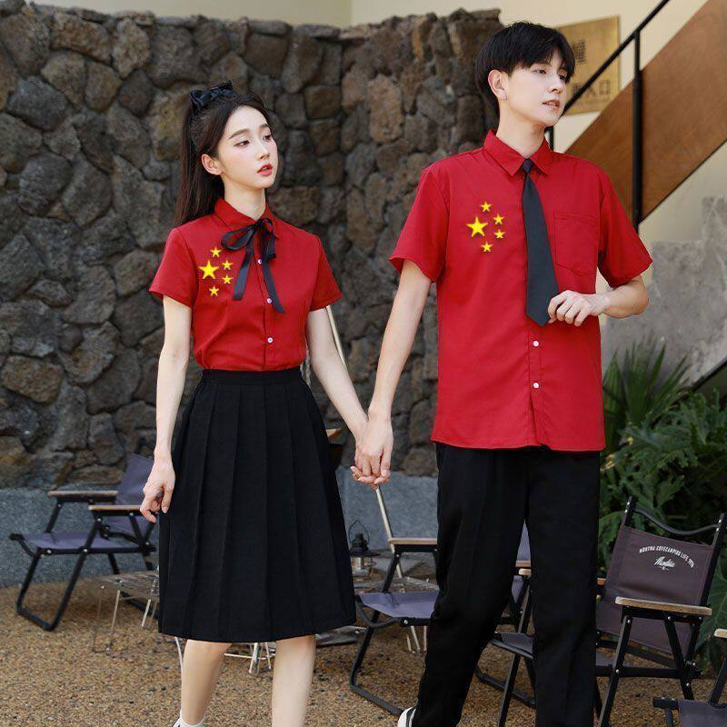 新初高中学生男红衬衫班服女短裙合唱团红歌合唱朗诵服表演服套装