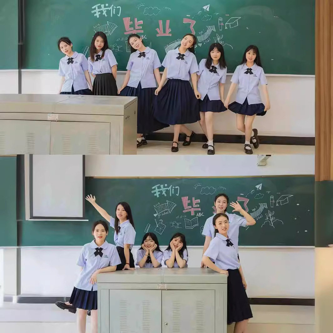 泰式jk制服衬衫校服女孩短袖衬衫初中高中生毕业季班服演出服套装