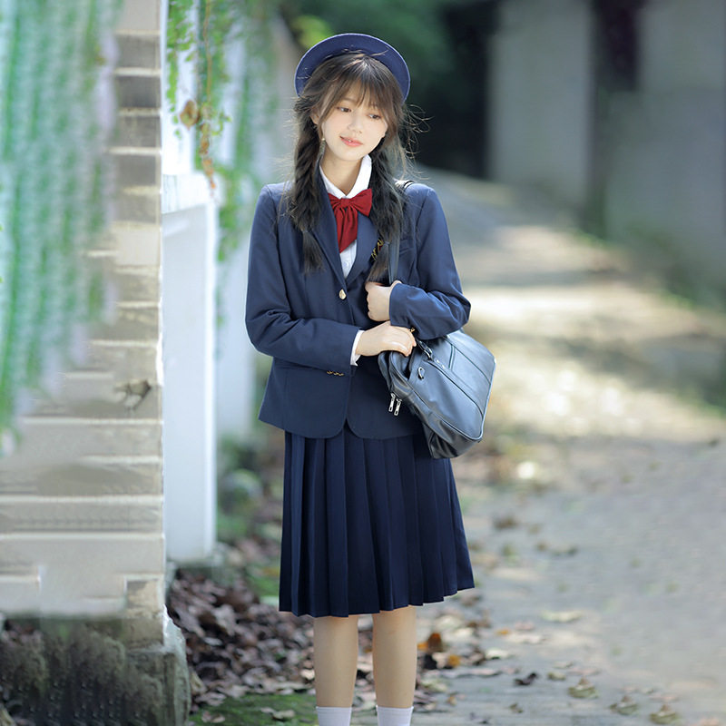男女学生藏蓝西装外套初高中学生白衬衫春秋学院风西装裤班服套装